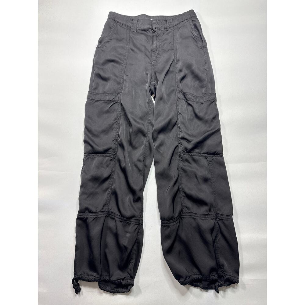 American Eagle Women's Baggy Black Silky Cargo Pants - Size 0 Regular (24x25.5)